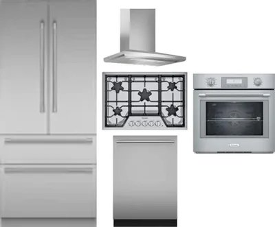 5 Piece Package Includes Refrigerator, Cooktop, Wall Oven, Hood And Dishwasher