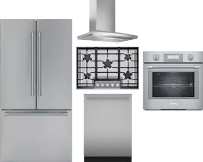 5 Piece Package Includes Refrigerator, Cooktop, Wall Oven, Hood And Dishwasher