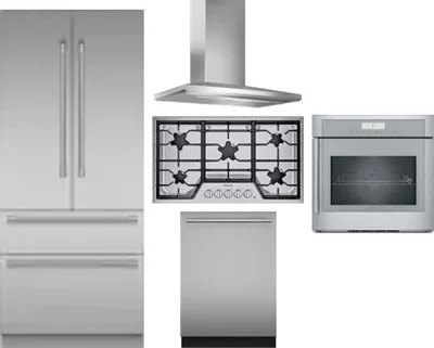 5 Piece Package Includes Refrigerator, Cooktop, Wall Oven, Hood And Dishwasher