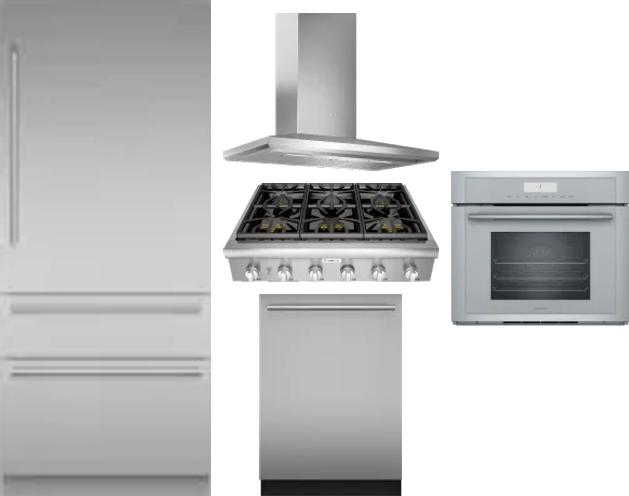 5 Piece Package Includes Refrigerator, Cooktop, Wall Oven, Hood And Dishwasher