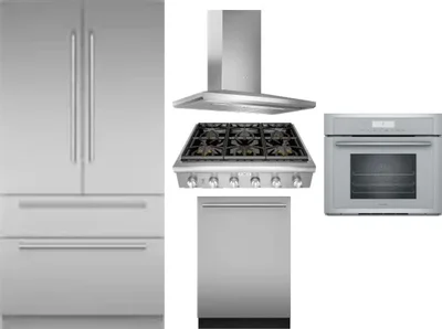 5 Piece Package Includes Refrigerator, Cooktop, Wall Oven, Hood And Dishwasher