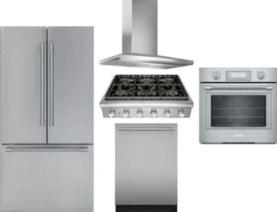 5 Piece Package Includes Refrigerator, Cooktop, Wall Oven, Hood And Dishwasher