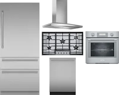 5 Piece Package Includes Refrigerator, Cooktop, Wall Oven, Hood And Dishwasher