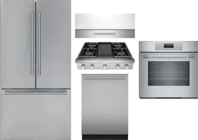 5 Piece Package Includes Refrigerator, Cooktop, Wall Oven, Hood And Dishwasher