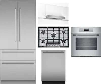 5 Piece Package Includes Refrigerator, Cooktop, Wall Oven, Hood And Dishwasher