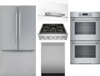 5 Piece Package Includes Refrigerator, Cooktop, Wall Oven, Hood And Dishwasher