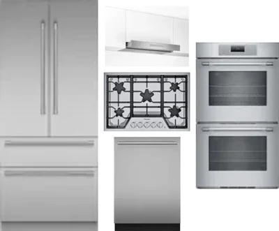 5 Piece Package Includes Refrigerator, Cooktop, Wall Oven, Hood And Dishwasher