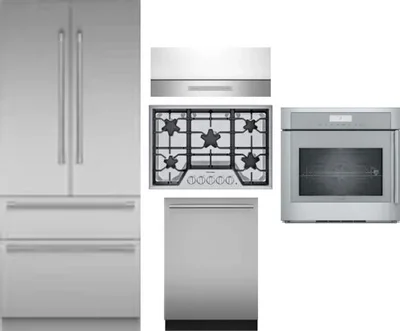 5 Piece Package Includes Refrigerator, Cooktop, Wall Oven, Hood And Dishwasher