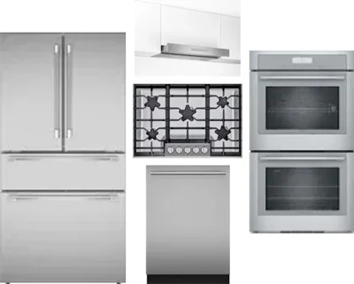 5 Piece Package Includes Refrigerator, Cooktop, Wall Oven, Hood And Dishwasher
