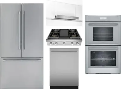 5 Piece Package Includes Refrigerator, Cooktop, Wall Oven, Hood And Dishwasher