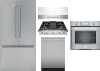 5 Piece Package Includes Refrigerator, Cooktop, Wall Oven, Hood And Dishwasher