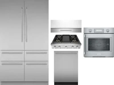 5 Piece Package Includes Refrigerator, Cooktop, Wall Oven, Hood And Dishwasher