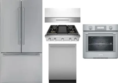 5 Piece Package Includes Refrigerator, Cooktop, Wall Oven, Hood And Dishwasher