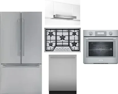 5 Piece Package Includes Refrigerator, Cooktop, Wall Oven, Hood And Dishwasher