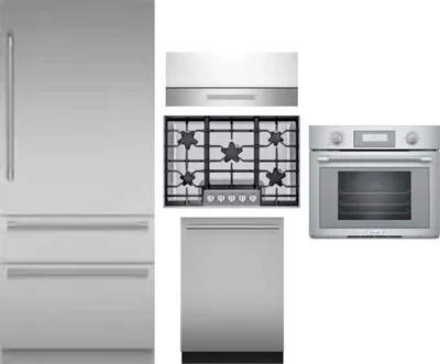 5 Piece Package Includes Refrigerator, Cooktop, Wall Oven, Hood And Dishwasher