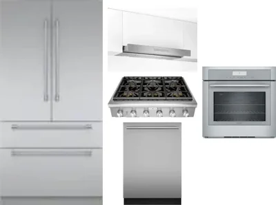 5 Piece Package Includes Refrigerator, Cooktop, Wall Oven, Hood And Dishwasher