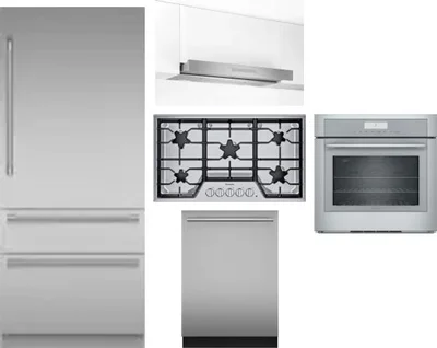 5 Piece Package Includes Refrigerator, Cooktop, Wall Oven, Hood And Dishwasher