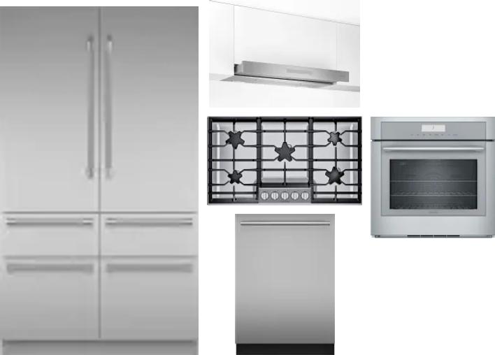 5 Piece Package Includes Refrigerator, Cooktop, Wall Oven, Hood And Dishwasher