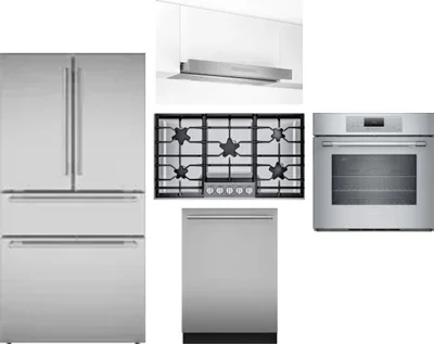 5 Piece Package Includes Refrigerator, Cooktop, Wall Oven, Hood And Dishwasher