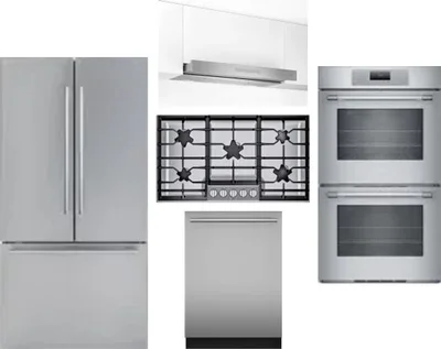 5 Piece Package Includes Refrigerator, Cooktop, Wall Oven, Hood And Dishwasher