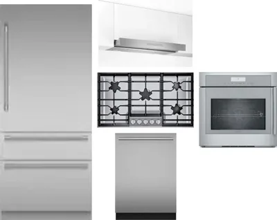 5 Piece Package Includes Refrigerator, Cooktop, Wall Oven, Hood And Dishwasher