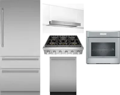 5 Piece Package Includes Refrigerator, Cooktop, Wall Oven, Hood And Dishwasher