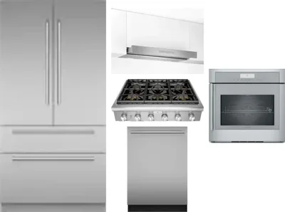 5 Piece Package Includes Refrigerator, Cooktop, Wall Oven, Hood And Dishwasher