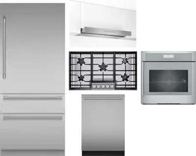 5 Piece Package Includes Refrigerator, Cooktop, Wall Oven, Hood And Dishwasher