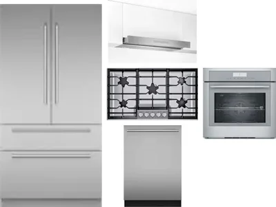 5 Piece Package Includes Refrigerator, Cooktop, Wall Oven, Hood And Dishwasher