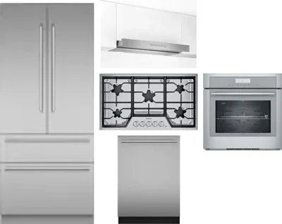 5 Piece Package Includes Refrigerator, Cooktop, Wall Oven, Hood And Dishwasher