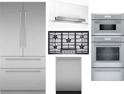 5 Piece Package Includes Refrigerator, Cooktop, Wall Oven, Hood And Dishwasher