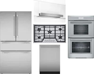 5 Piece Package Includes Refrigerator, Cooktop, Wall Oven, Hood And Dishwasher