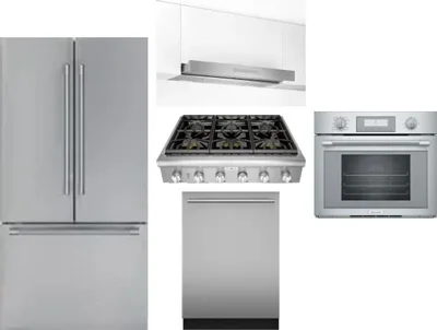 5 Piece Package Includes Refrigerator, Cooktop, Wall Oven, Hood And Dishwasher