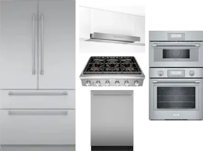 5 Piece Package Includes Refrigerator, Cooktop, Wall Oven, Hood And Dishwasher