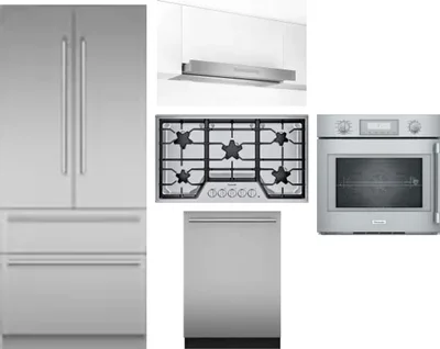 5 Piece Package Includes Refrigerator, Cooktop, Wall Oven, Hood And Dishwasher