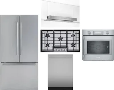 5 Piece Package Includes Refrigerator, Cooktop, Wall Oven, Hood And Dishwasher
