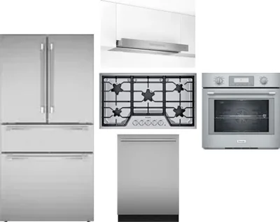 5 Piece Package Includes Refrigerator, Cooktop, Wall Oven, Hood And Dishwasher