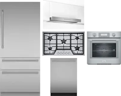 5 Piece Package Includes Refrigerator, Cooktop, Wall Oven, Hood And Dishwasher