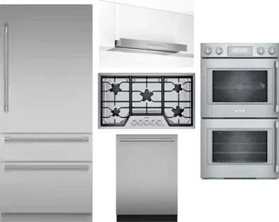 5 Piece Package Includes Refrigerator, Cooktop, Wall Oven, Hood And Dishwasher