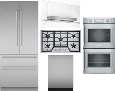 5 Piece Package Includes Refrigerator, Cooktop, Wall Oven, Hood And Dishwasher
