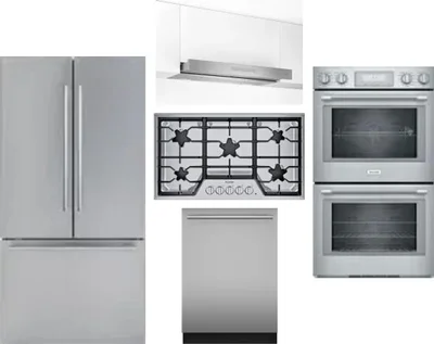 5 Piece Package Includes Refrigerator, Cooktop, Wall Oven, Hood And Dishwasher