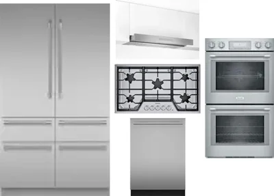 5 Piece Package Includes Refrigerator, Cooktop, Wall Oven, Hood And Dishwasher