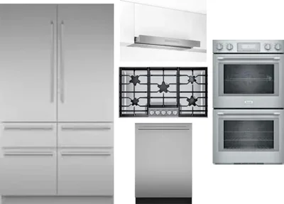 5 Piece Package Includes Refrigerator, Cooktop, Wall Oven, Hood And Dishwasher
