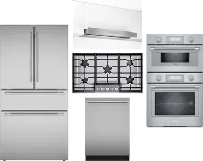 5 Piece Package Includes Refrigerator, Cooktop, Wall Oven, Hood And Dishwasher