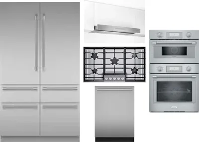 5 Piece Package Includes Refrigerator, Cooktop, Wall Oven, Hood And Dishwasher