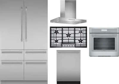 5 Piece Package Includes Refrigerator, Cooktop, Wall Oven, Hood And Dishwasher