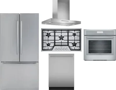 5 Piece Package Includes Refrigerator, Cooktop, Wall Oven, Hood And Dishwasher