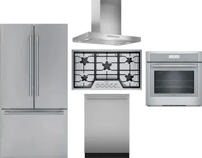 5 Piece Package Includes Refrigerator, Cooktop, Wall Oven, Hood And Dishwasher