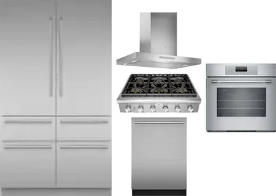 5 Piece Package Includes Refrigerator, Cooktop, Wall Oven, Hood And Dishwasher