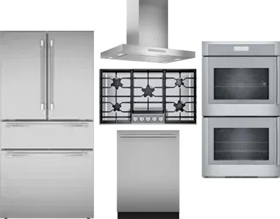 5 Piece Package Includes Refrigerator, Cooktop, Wall Oven, Hood And Dishwasher